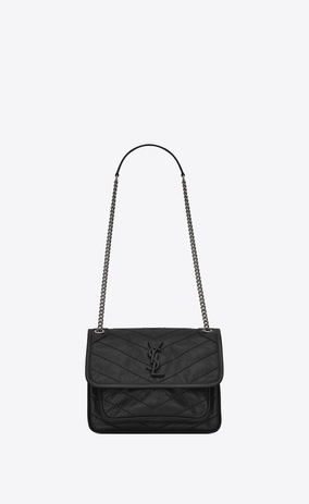 SAINT LAURENT Niki bags Damen Baby Niki aus geknittertem und gestepptem maulwurfsbraunem Leder a_V4